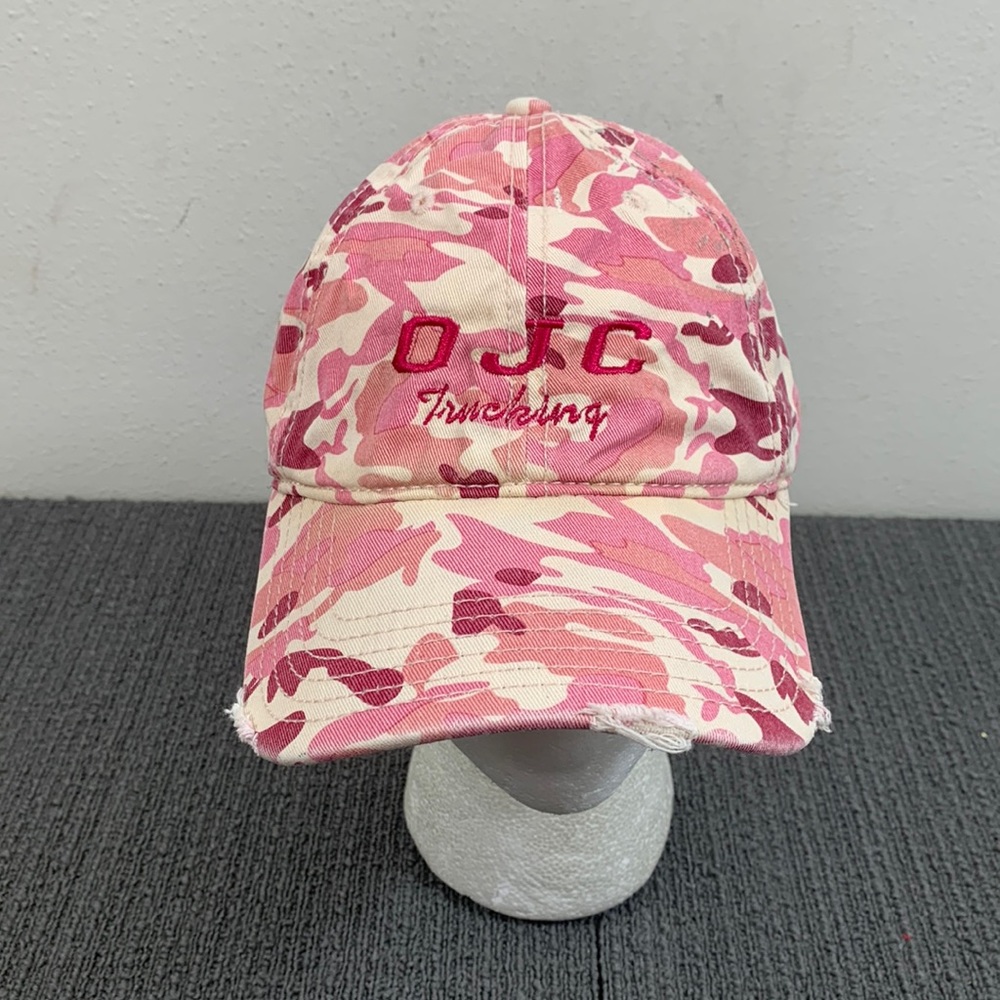 OJC Trucking Distressed Baseball Hat Womens OSFM Pink Ivory Camo Strapback OTTO